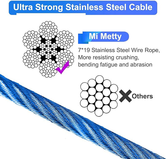 Tie Out Cable for Dogs,10/20/30/50/100FT Dog Leads for Yard Chew Proof,Heavy Duty Tie Out Cable for Large Dogs Up to 125lbs,Dog Runner Tether (Blue, 125Ibs 50ft)