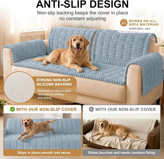 Smiry Couch Cover for Dogs, Non Slip Washable Sofa Protector for Pets, Soft Furniture Cover for Pet, Stylish Sofa Covers, Cozy Protect Against Fur, Dirt & Everyday Messes (Haze Blue, 35.4" x 70.9")