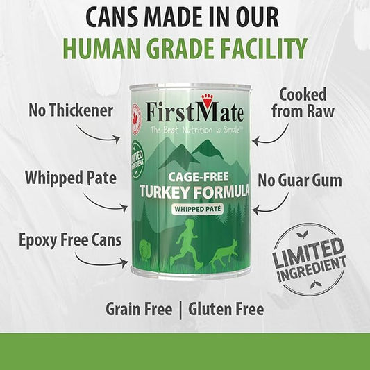 FirstMate Wet Cat Food Limited Ingredient Cage-Free Turkey Formula – Grain Free, High Protein, Single Ingredient, Canned Cat Food – 12.2 oz Case of 12