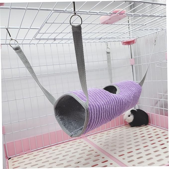 Soft Plush Ferret Hammock Tunnel for Small Animals, Play & Sleep Rat Hammock for Guinea Pigs, Rats, Hamsters, Cage Accessory Bed - Purple