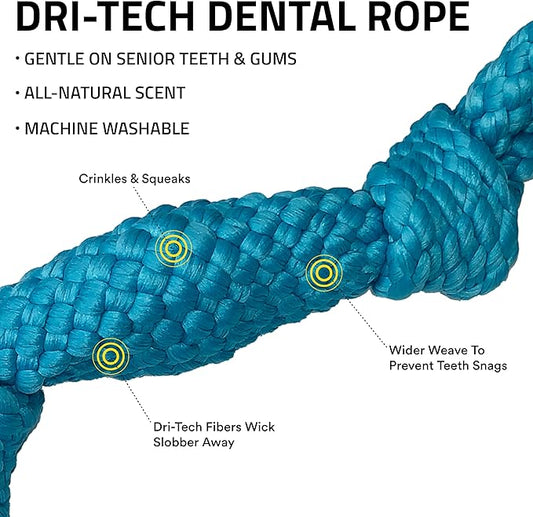 Playology Dog Toys | Dental Chew Toy Variety Pack for Dogs | Medium Pork Sausage Scented Dog Toys | Chew Stick & Dri-Tech Rope for Senior Dogs