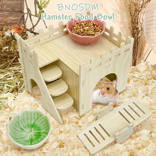 BNOSDM 2 Pcs Hamster Ceramic Food Bowl Flower Series Gerbil Drinking Bowls Anti-Turning Food & Water Dish for Dwarf Syrian Hamsters Gerbil Chinchilla(Green, Rose Pattern)
