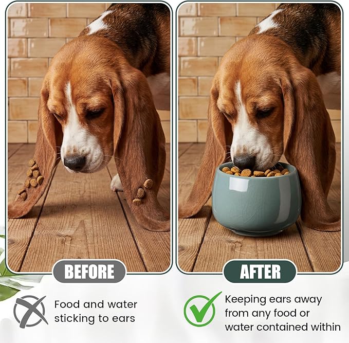 1 Pack 37 oz Ceramic Dog Bowl for Large Dogs with Long Ears No Spill Water & Food Pet Bowl Cocker Spaniel Beagle Bassett (Pale Cyan)