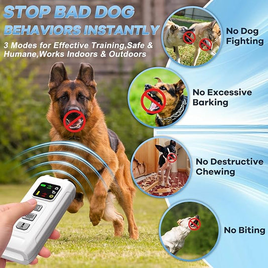 Ultrasonic Dog Bark Deterrent & Anti-Barking Training Device, 3 Modes to Stop Dog Barking, Handheld Tool, Safe, Rechargeable, Compact and Portable, Suitable for Indoor/Outdoor Use(White)