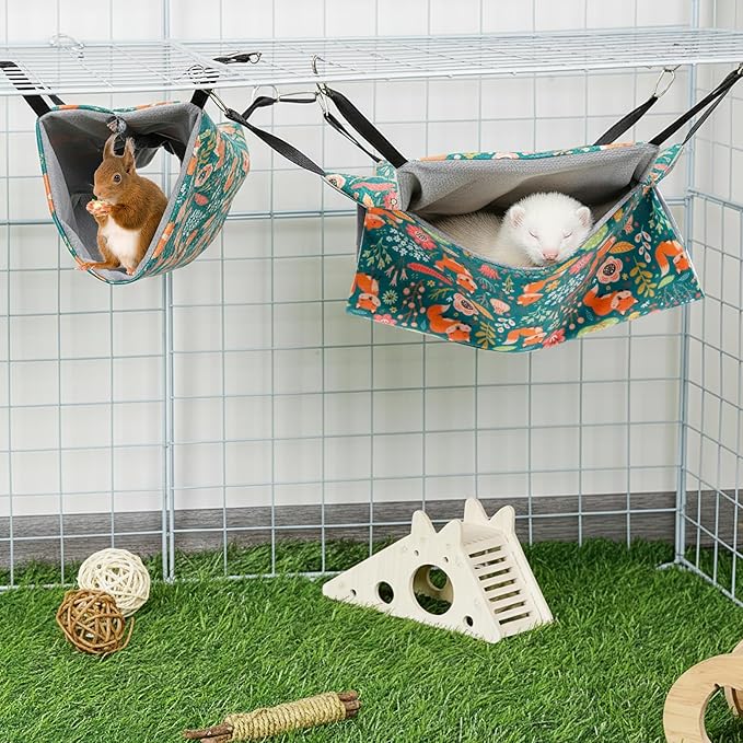ondware 2 Pack Ferret Hammock and Tunnel Set, Soft Ferret Toys, Washable Rat Cage Accessories for Hamster Sugar Glider Squirrel