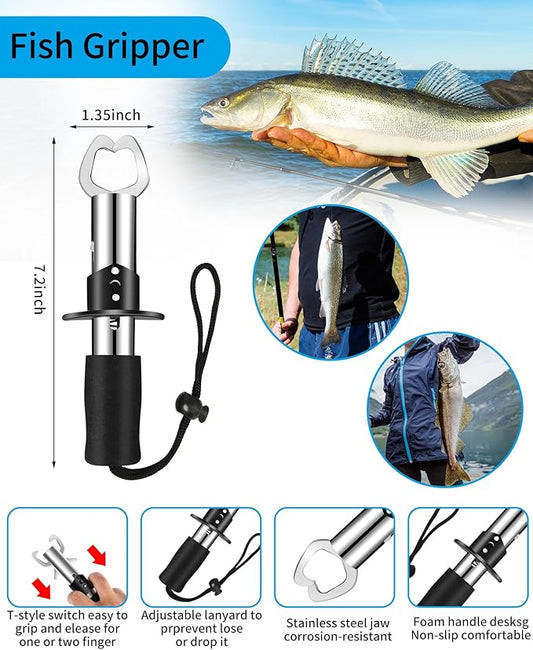 Fishing Tool Kit - Fishing Pliers, Hook Remover, Fish Gripper,Fish Scale, Fish Knife, Saltwater Fishing Gear with Sharpeners, Best Gifts for Men