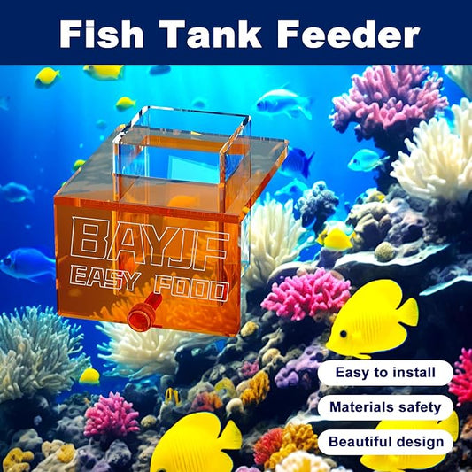 Hanging Acrylic Fish Feeding Ring for Aquarium,Transparent Orange Square Fish Food Feeder for Aquarium Accessories,Suitable for Betta Guppy Clownfish