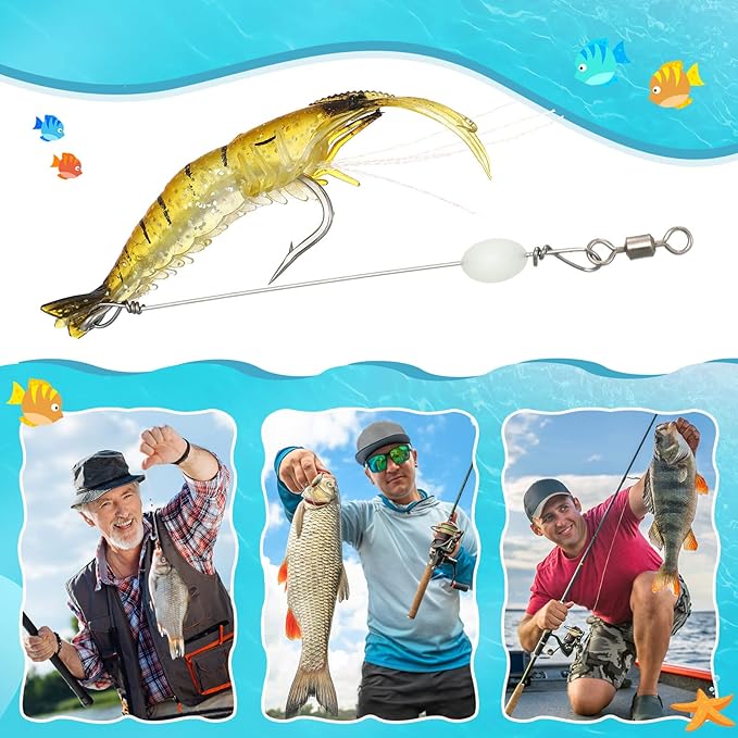 Honoson 35 Pcs Saltwater Fishing Lures Shrimp Baits Set Luminous Shrimp Bait with Beads and Hooks Fishing Lure with Hooks for Freshwater Saltwater Trout Bass Salmon