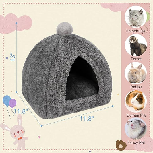 YUEPET Large Rabbit Cave Bed Bunny Warm Tent House Small Animal Triangle Hideout for Rabbit Bunny Guinea Pig Ferret (Dark Grey)