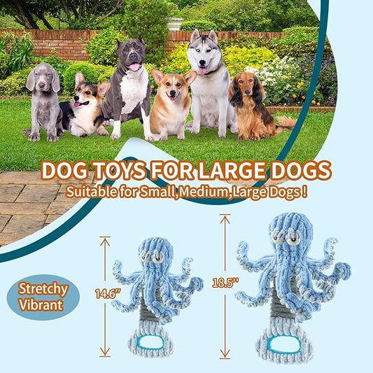 YZHDUXIU Squeaky Dog Toys, Octopus Dog Toy Interactive Tug of War Puppy Toy to Keep Them Busy(Blue)