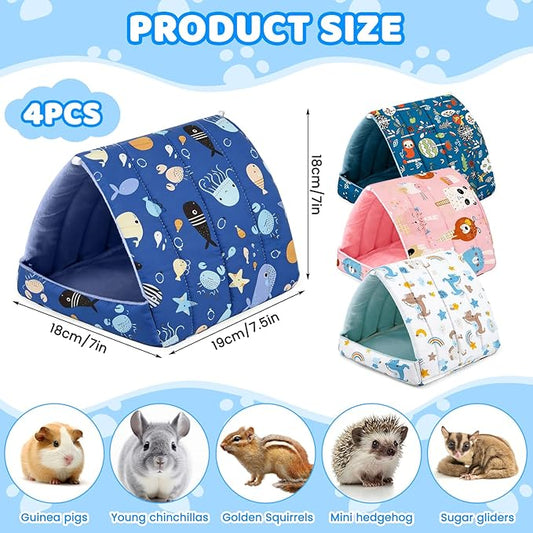 4 Pcs Guinea Pig Hideout, Guinea Pig Bed Tunnel Washable Small Animal House Cage Accessories for Mouse Chinchillas Hamsters Hedgehogs Ferrets Bearded Dragons and Rats Other Small Animals