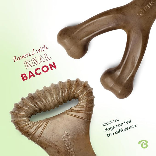 Benebone 2 Count (Pack of 1) Wishbone/Dental Durable Dog Chew Toys, Real Bacon, Made in USA, Small