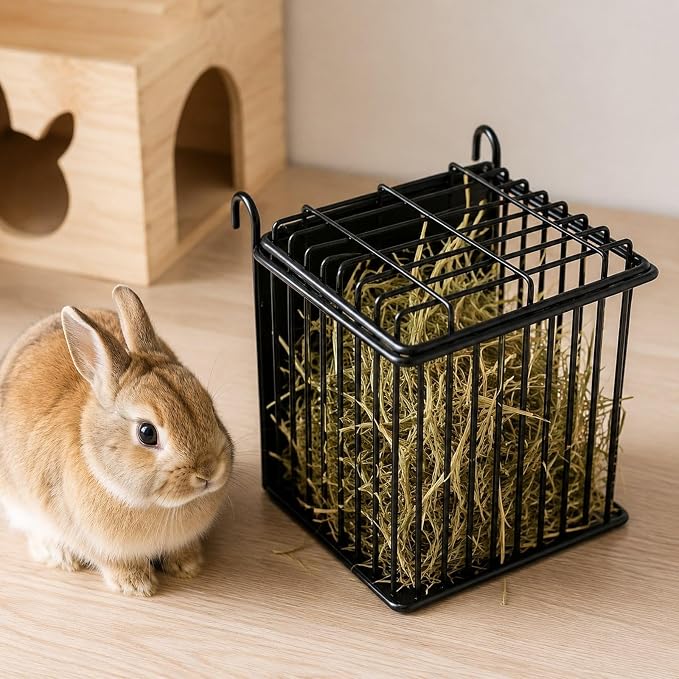 Gralara Rabbit Hay Holder with Hook for Cage Food Dispenser Hanging Guinea Pig Hay Feeder Storage Basket for Outside Chinchillas, 15.5cmx17.5cmx20.5cm