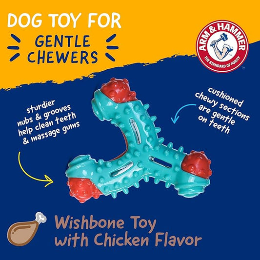 Arm & Hammer Nubbies Wishbone Dog Dental Chew Toy for Dogs, Moderate Chewers, Chicken Flavor, Nylon and TPR, Baking Soda Infused, Reduces Plaque and Tartar, No Stuffing - 24 Pack
