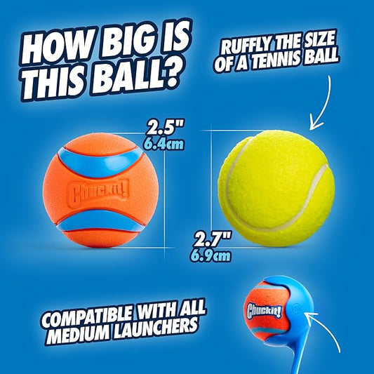 Chuckit! Ultra Ball Dog Toy - Medium Bouncy Fetch Balls For Dogs 20-60 lbs - Made from Durable Rubber - Floating Water Pet Toys - Size Medium - 2.5-inch Diameter - Pack of 4