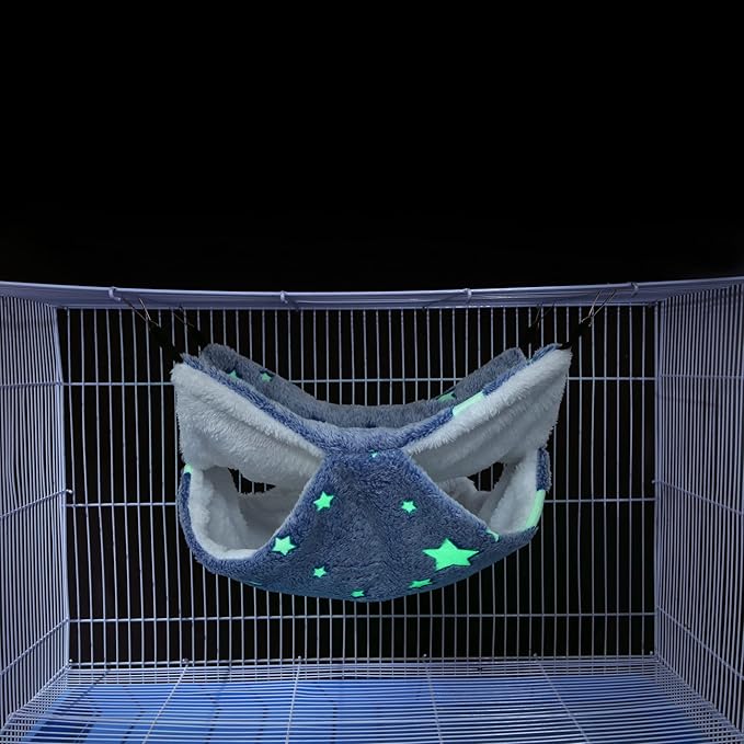 Mogoko Noctilucent Luminous Guinea Pig Rat Hammock Bunkbed Hanging Tunnel and Soft Bed Mat for Ferret Hedgehog Squirrel Hideout Cage Accessories (Tunnel and Bunkbed Hammock)