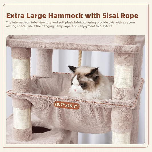Gitelsnour Cat Tree, Cat Tower for Large Cats with 2 Big Platforms, 2 Baskets, condo and Toys, 63" Cat Scratching Posts for Indoor Cats, Muchroom GCT020MU