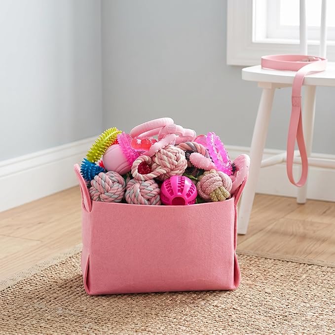 Puppy Toys Set - 20 Pack Pink Dog Chew Toys for Teething Small Breeds - Tough Rope Toys for Puppies, Cute Soft Rubber Toys Bundle with Basket for Girl Pets