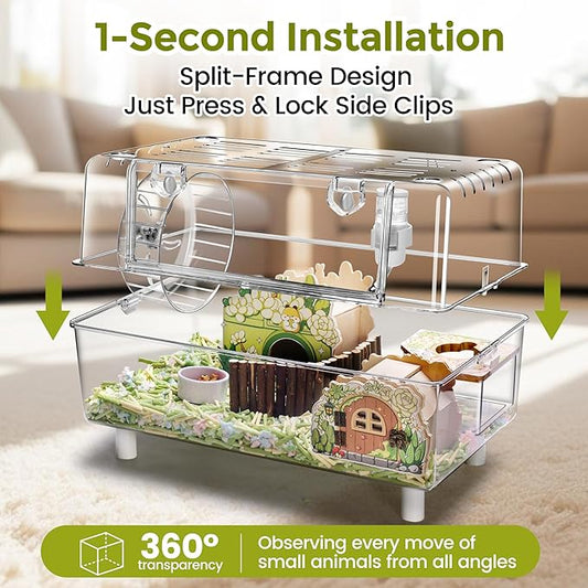 Acrylic Hamster Cage with All Accessories,Dwarf Hamster Cage with Stand,Syrian Mouse Cage for pet mice,Rat Cage for Hamster,Succulent Style Hamster House(20''L*11.5''W*10.5''H)