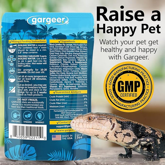 Gargeer 3oz Blue Tongue Skink Food. Complete Gel Diet for Both Juveniles and Adults. Proudly Made in The USA, Using Premium Ingredients, Fortified Gourmet Formula. Enjoy!