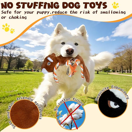 Dog Squeaky Toys, No Stuffing 2-Pack Dog Toys, Crinkle Plush Dog Toys to Keep Them Busy, Rope Dog Toys for Tug of War, Animal Shapes Dog Toys Bundle for Large, Medium and Small Dogs(Skunk, Squirrel)