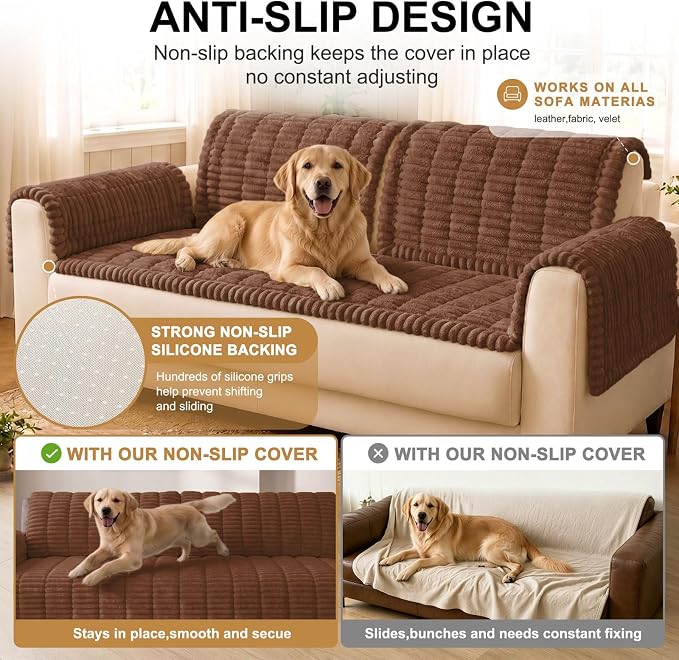 Smiry Couch Cover for Dogs, Non Slip Washable Sofa Protector for Pets, Soft Furniture Cover for Pet, Stylish Sofa Covers, Cozy Protect Against Fur, Dirt & Everyday Messes (Brown, 35.4" x 88")