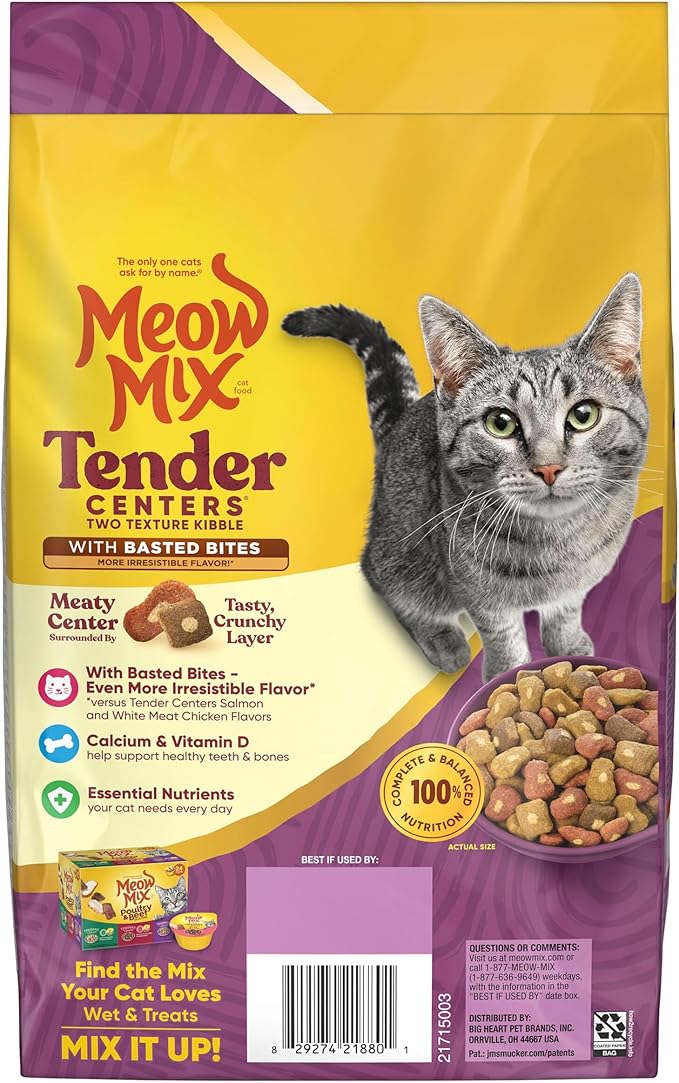 Meow Mix Tender Centers Basted Bites Chicken and Tuna Flavor, 3 Pound, Crunchy Outside Meaty Inside