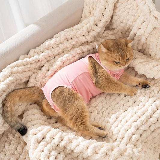 Avont Cat Recovery Suit for Surgery, Breathable Anti-Licking Onesie for Kittens, Surgical Post-Operative Protective Bodysuit, Comfortable Alternative to E-Collar -Pink (L)