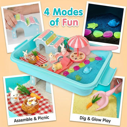 Carolart Pet Sensory Bin,Hamster and Rabbit Habitat,Animal Sensory Sand Kit for Boys and Girls, Pet Sensory Toys,Summer Beach Toys, Sandbox Play Set for Toddler Ages 3 4 5 6 7 8
