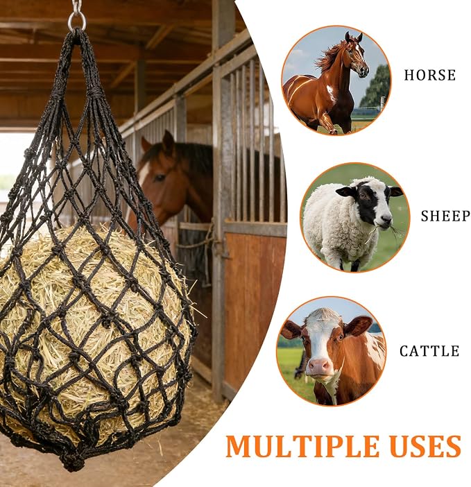 2 Pcs Slow Feed Hay Bags for Horses, 2.36"x2.36" Holes 40" Hay Nets for Horses Goat Sheep, Goat Hay Feeder for Slower Feeding, Strong Load-Bearing Hay Bag for Horse Stable Trailer