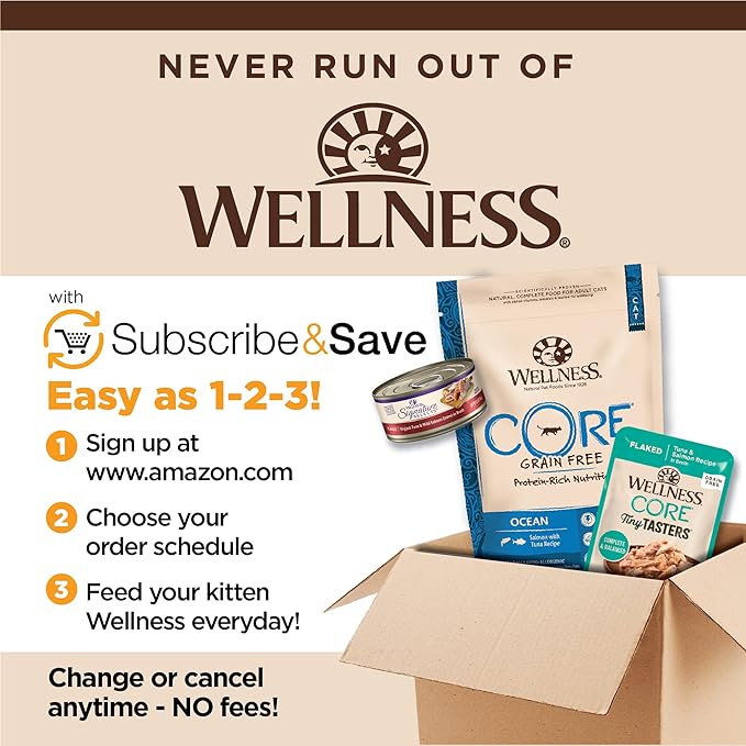Wellness CORE Tiny Tasters Minced Adult Wet Cat Food, Natural, Protein Rich, Grain Free, Chicken Recipe, 1.75 oz, Pack of 12 Pouches