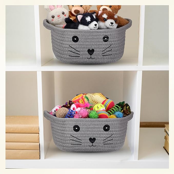 Zopeal 58 Pcs Mother’s Day Cat Storage Basket Gift Toys Set, Colorful Flashing Balls Pet Bell Crinkle Balls Spring Toys Attract Cat to Swat, Hunt, Interactive for Pet(Grey,9.8 Inch)
