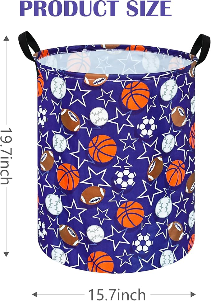 Kids Laundry Hamper Storage Basket Laundry Organizer Hamper Storage Bins Clothes Box Nursery Hamper Gift Basket with Handles (Star basketball)