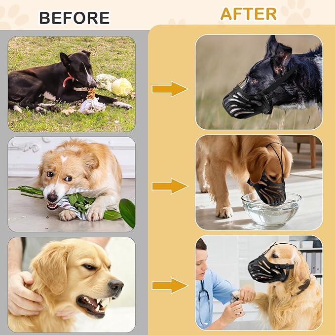 Dog Muzzle, Soft Breathable Dog Muzzles Suitable Dogs, Adjustable Basket Muzzles Prevents Chewing and Biting for Grooming Trimming Training