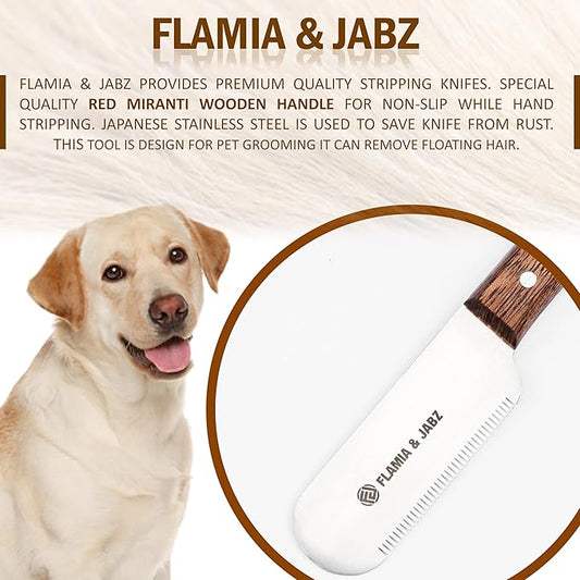Professional Dog Grooming Hand Stripping Knife, Stripper Trimmer Tool, Red Meranti Wooded Handle non slip grip with Tripping Stainless Steel blade (Fine, Right Handed)