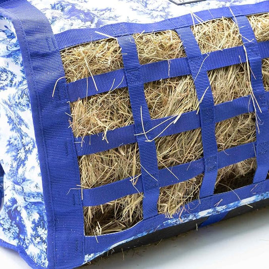Jeffers Expression Extend Feed Hay Bag - Natural Slow Feed Hay Feeder, Durable 600D Material, Mesh Bottom & Top Loading Design, Holds Up to 2 Flakes for Horses, Goats & Livestock - Equestrian Toile