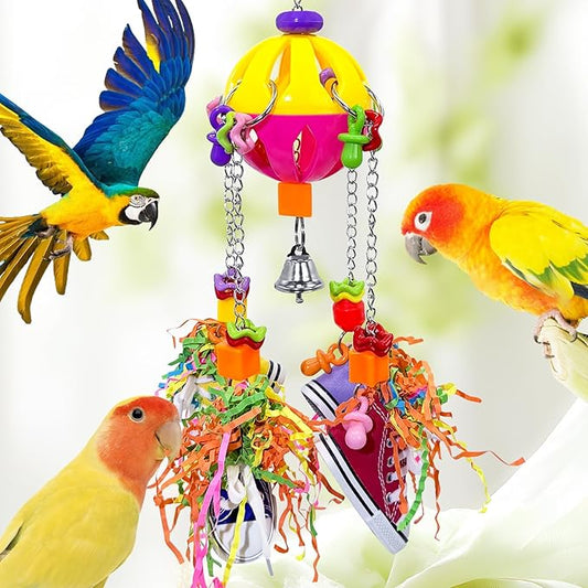 Bird Toys, Parrot Pullable Colorful Chew Sneakers Acrylic Stick Chew Toys for Amazons Mini Macaws African Greys Cockatoos Conures,Cockatiels, Lovebirds,Parrotlet,Eclectus (Pink and Yellow)