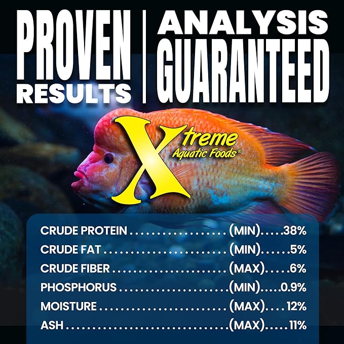 Xtreme Big Fella 3.0mm Pellets: Professional Nutrition for Medium to Large Cichlid/Community Fish - Boost Immune & Digestive Health, Color & Energy, Max Protein Fish Food β USA Farm Grown (20oz)
