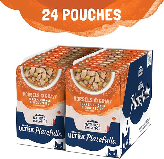 Natural Balance Original Ultra Platefulls Adult Grain-Free Wet Cat Food, Turkey, Chicken & Duck Recipe in Gravy, 3 oz (Pack of 24)