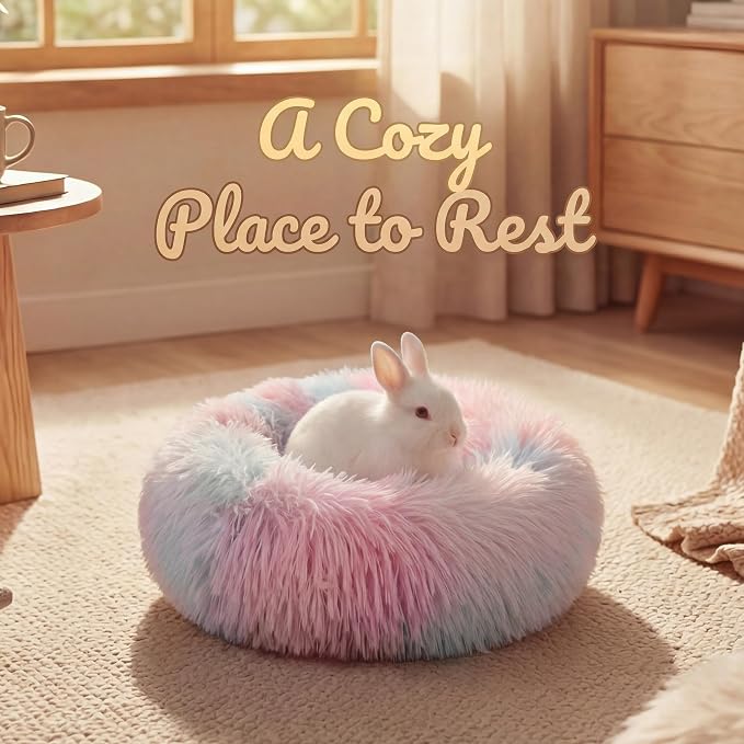 Guinea Pig Bed 11.8 Inch for Small Animal,Washable Small Animal Beds,Hideout Soft & Comfortable Donut Bed for Dwarf Rabbits/Hamster/Hedgehog/Ferrets,Rainbow