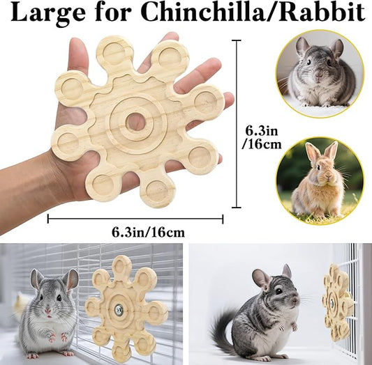 2pcs Rotating Natural Wood Chinchilla Chew Toys for Teeth, Interactive Enrichment Toys, Hanging Exercise Chinchilla Toys for Cage for Playtime, Spinner Cage Accessories Wheel