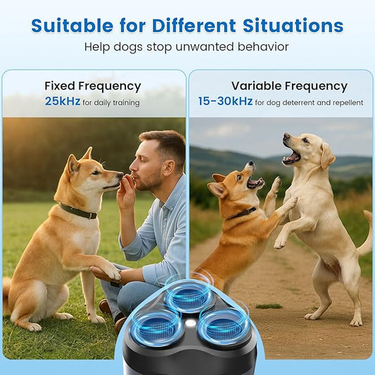 FamilyKit Dog Bark Deterrent Device, 3X Ultrasonic Rechargeable Anti Barking Device for Dogs, 50FT Range Barks No More, Training Bark Control with LED Flashlight, Indoor & Outdoor