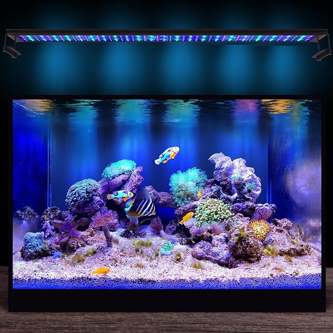 48W LED Saltwater Aquarium Light, Marine Led Reef Light for Corals with White, Blue, Cyan, UV Violet LEDs Dimmer Timer for SPS/LPS/Mixed/FOT Corals and 24-35 Inch Saltwater Fish Tanks
