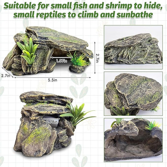 PINVNBY Small Fish Tank Decorations (Size: 5.5 x 2.9 x 2.9 inches), Resin Rock Aquarium Decorations Fish Cave or Reptile Hide to Rest Play Breed, Suitable for Small Betta Humid Gecko Tortoise