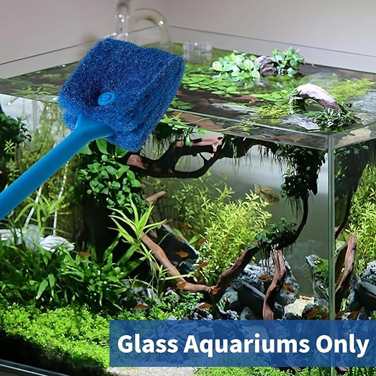SLSON Aquarium Algae Scraper Double Sided Sponge Brush Cleaner Long Handle Fish Tank Scrubber for Glass Aquariums and Home Kitchen,15.4 inches (4)