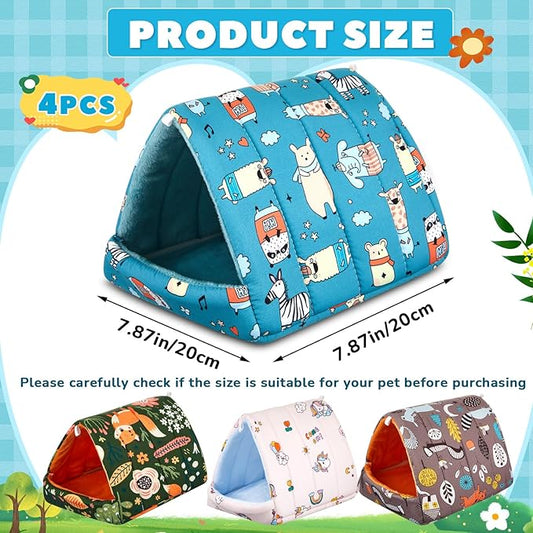 Cinnvoice 4 Pcs Guinea Pig Hideout, Guinea Pig Bed Tunnel, Rabbit Washable Small House Cage Accessories for Bunny Hedgehog Mouse Chinchillas Hamsters Ferrets Bearded Dragons Rats(Forest,7.9 in)