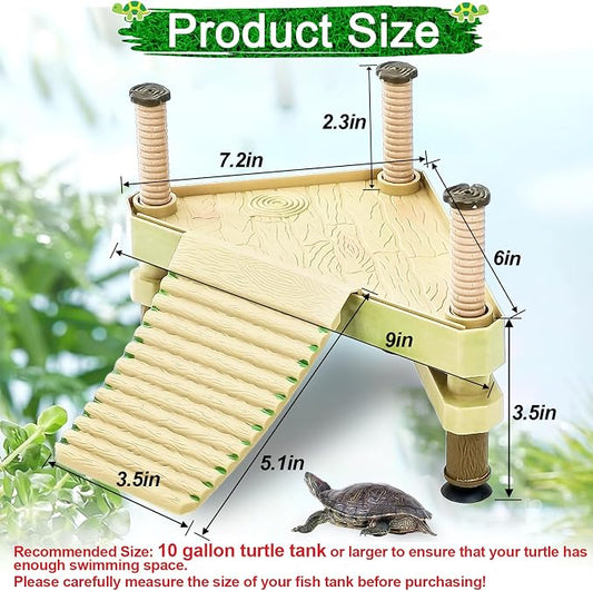Keedolla Small Aquatic Turtle Pier Floating Dock Basking Platform Area for Aquarium Fish Tank, Decorative Aquarium Turtle Reptile Basking Platform with Ramp Ladder