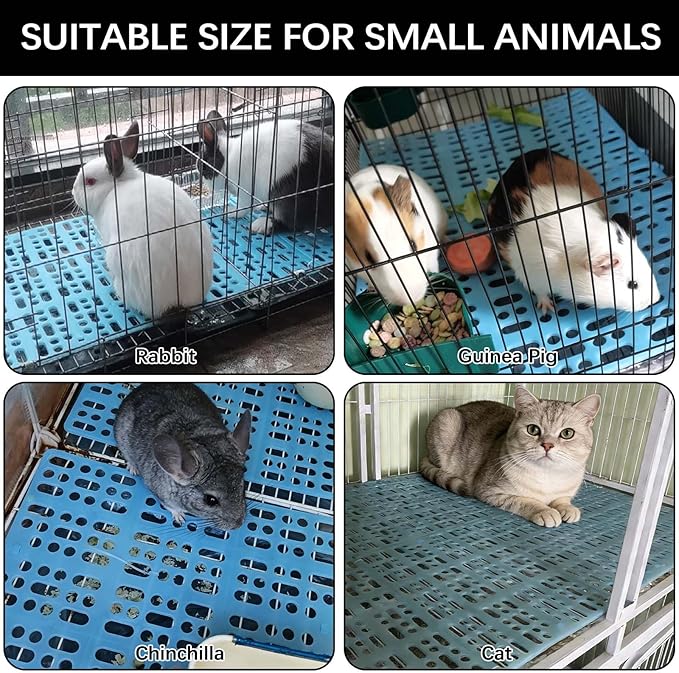 kathson 4 Pcs Rabbit Feet Pad Plastic Bunny Cage Floor Mat Foot Resting Hole Leak Water Nest Mat Pet for Small Animal Hamster Rat Chinchilla Guinea Pig Cats Dogs (Blue)