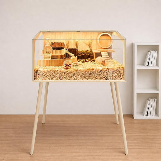 PROLEE Hamster Cage with Legs, Guinea Pig Cages Chew Proof, Hamster House, Hamster Cages and Habitats with Lockable Design, Small Animal Cage, 32" L x 16" W x 40" H