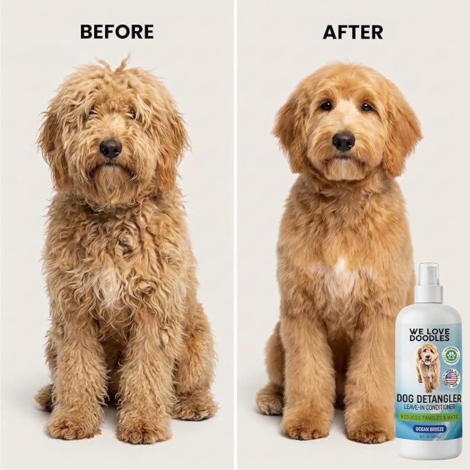 We Love Doodles Dog Detangler Spray - Leave-in Conditioner for Dogs - Dog Detangling Spray - Dematting Spray for Dogs - Tangle Remover - Made in The USA (Detangler & Shampoo (Ocean Breeze))
